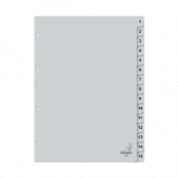 Kangaro intercalaires A4 en plastique avec 15 onglets (4 trous) - gris 205053