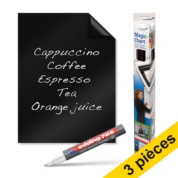 Offre : 3x Legamaster Magic-Chart tableau noir 60 x 80 cm (25 feuilles) 261994 - 1