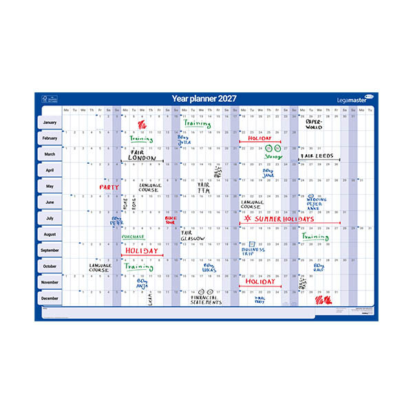Legamaster planning annuel 2027 horizontal 60 x 90 cm ANG 262593 - 2