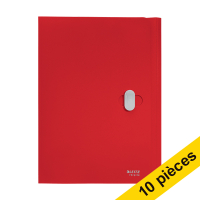 Offre : 10x Leitz Recycle chemise à 3 rabats A4 en plastique avec fermeture - rouge