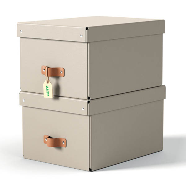 Leitz Puro boîte de rangement moyenne en carton avec poignées en cuir (2 pièces) - beige 213455 - 1
