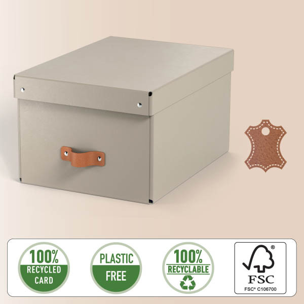 Leitz Puro boîte de rangement moyenne en carton avec poignées en cuir (2 pièces) - beige 213455 - 2