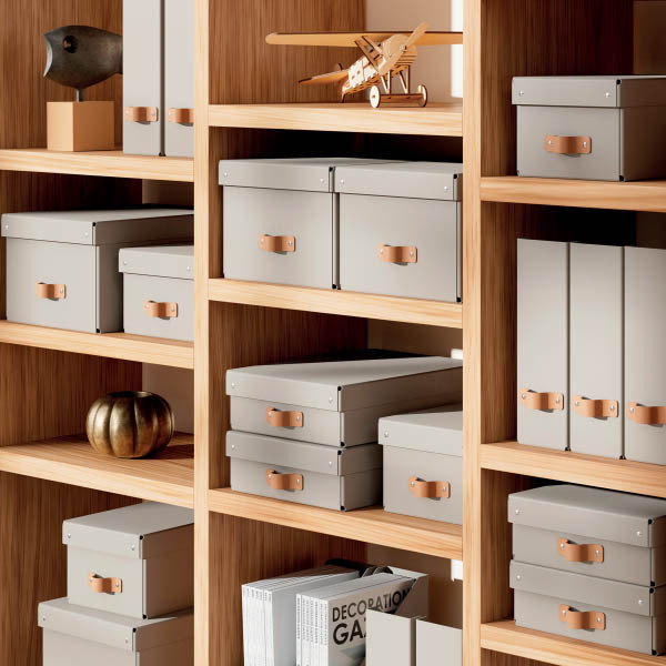 Leitz Puro boîte de rangement moyenne en carton avec poignées en cuir basse (2 pièces) -  beige 213451 - 3