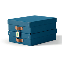 Leitz Puro boîte de rangement moyenne en carton avec poignées en cuir basse (2 pièces) - bleu 213452