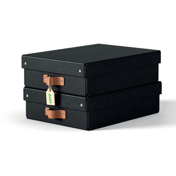Leitz Puro boîte de rangement moyenne en carton avec poignées en cuir basse (2 pièces) - noir 213453 - 1