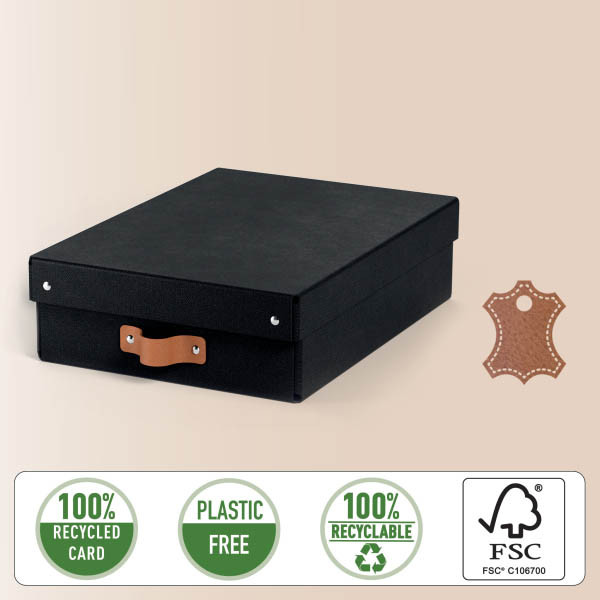 Leitz Puro boîte de rangement moyenne en carton avec poignées en cuir basse (2 pièces) - noir 213453 - 2