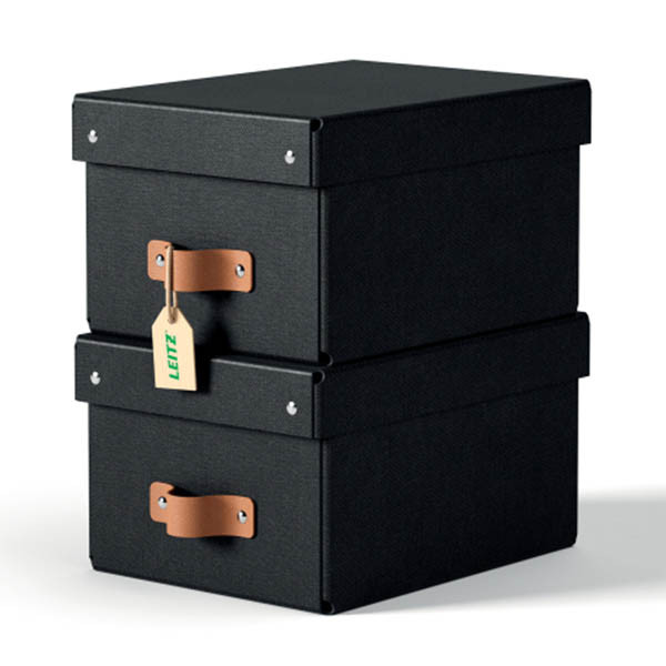 Leitz Puro petite boîte de rangement en carton avec poignées en cuir - noir (2 pièces) 213449 - 1