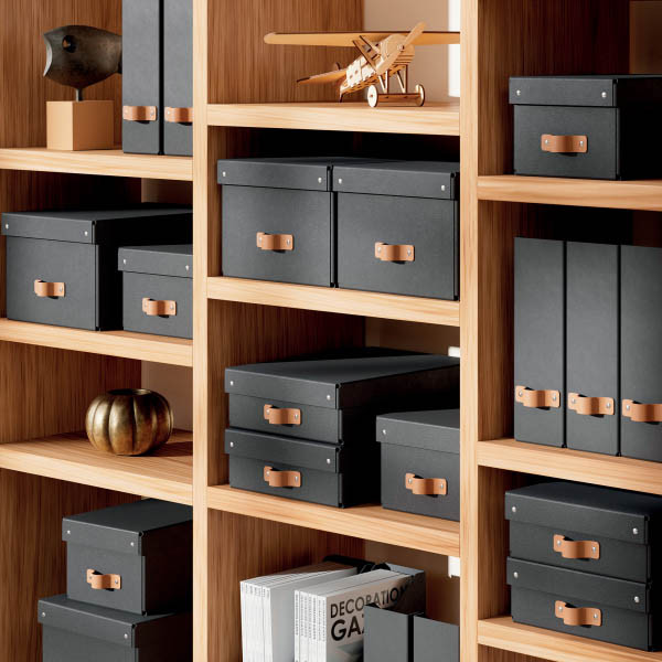 Leitz Puro petite boîte de rangement en carton avec poignées en cuir - noir (2 pièces) 213449 - 3