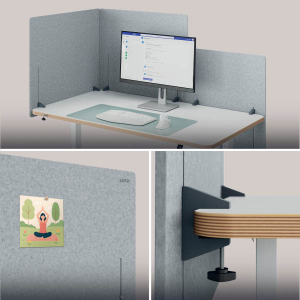 Leitz panneau de séparation de bureau réglable en hauteur 70 x 80 - gris 243788 - 3