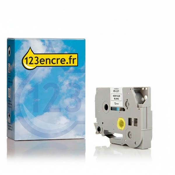 Marque 123encre remplace Brother HSe-231 ruban thermorétractable 12 mm- noir sur blanc 088887 - 1