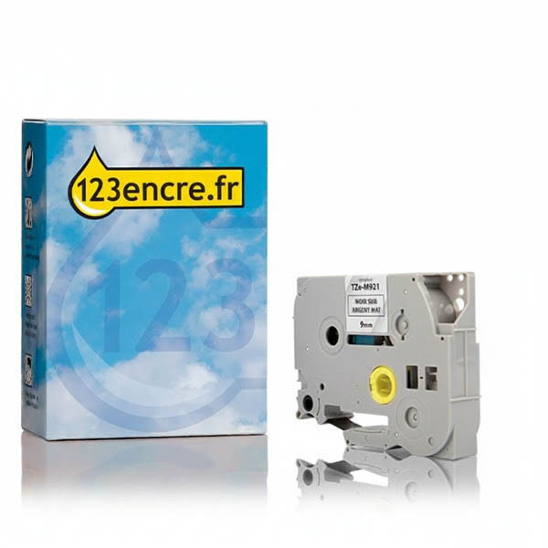 Marque 123encre remplace Brother TZe-M921 ruban 9 mm- noir sur argent mat 080865 - 1