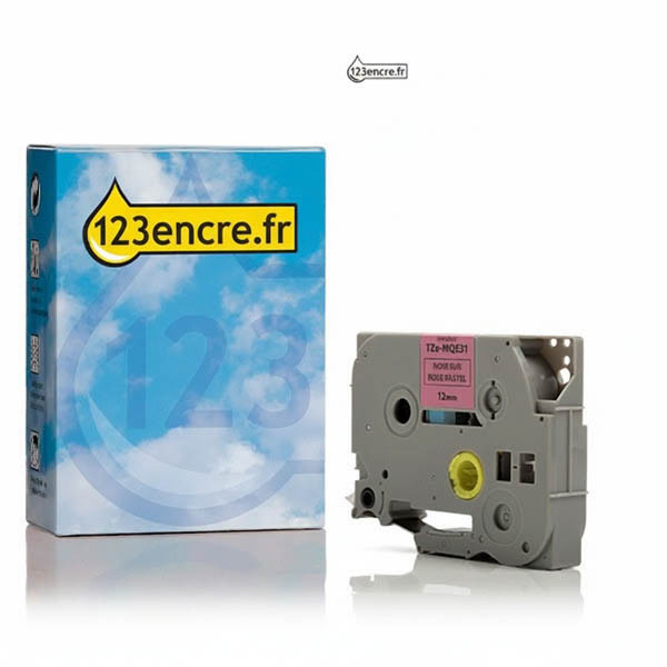Marque 123encre remplace Brother TZe-MQE31 ruban 12 mm- noir sur rose pastel 080873 - 1