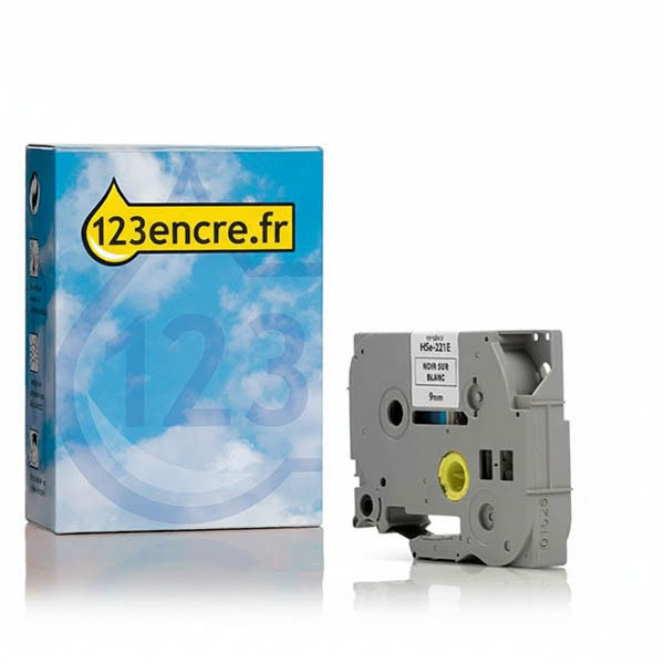 Marque 123encre remplace Brother HSe-221E ruban pour gaine thermorétractable 9 mm - noir sur blanc 350597 - 1