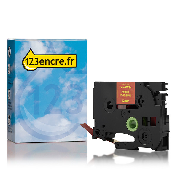 Marque 123encre remplace Brother TZe-RW34 ruban 12 mm - or sur bordeaux 080963 - 1