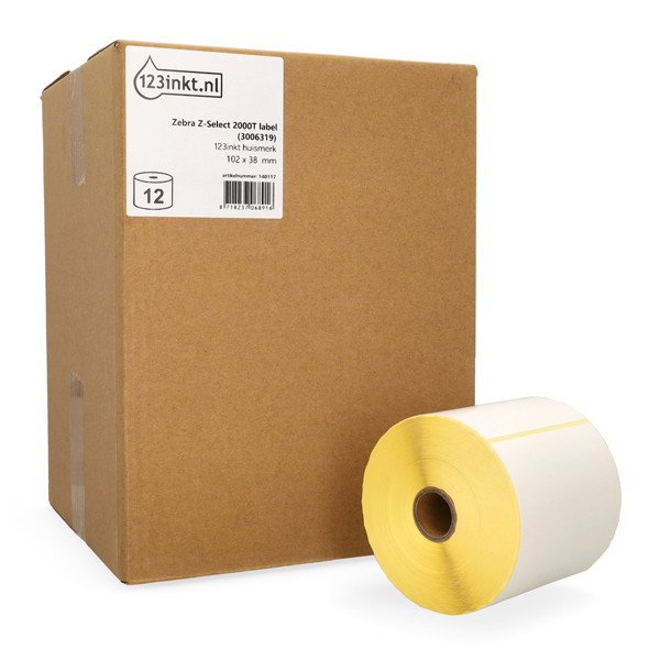 Marque 123encre remplace Zebra Z-Select 2000T (3006319) étiquette 102 x 38 mm (12 rouleaux) 140117 - 1