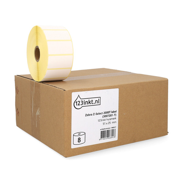 Marque 123encre remplace Zebra Z-Select 2000T (3007201-T) étiquette 51 x 25 mm (8 rouleaux) 140057 - 1
