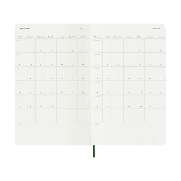 Moleskine Large agenda semainer 18 mois 2026-2027 à couverture souple (ANGL) - vert myrte 440044 - 4