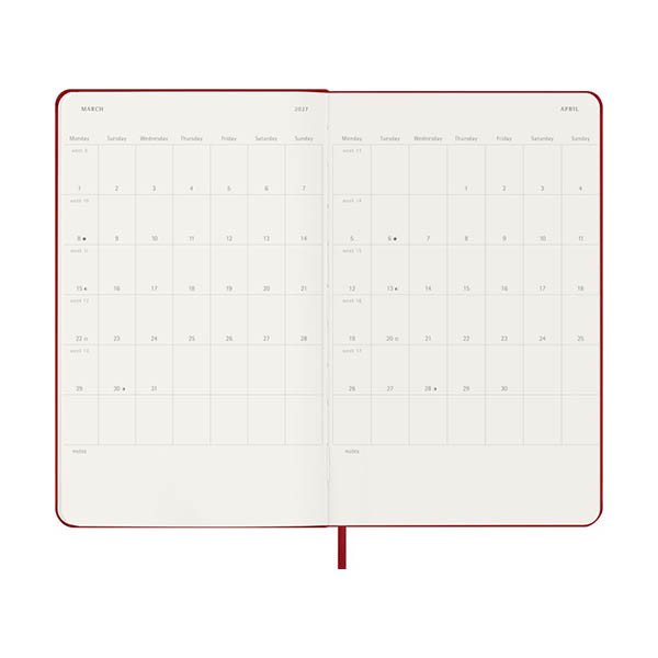 Moleskine Large agenda semainier 18 mois 2026-2027 à couverture rigide (ANGL) - rouge écarlate 440038 - 4