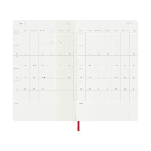 Moleskine Large agenda semainier 18 mois 2026-2027 à couverture souple (ANGL) - rouge écarlate 440042 - 4