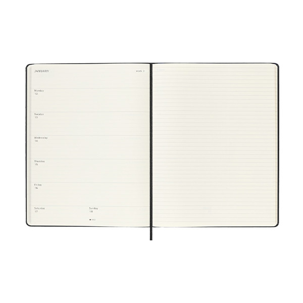 Moleskine XL 12 mois agenda semainier 2026 à couverture rigide (ANGL) - noir 262546 - 3