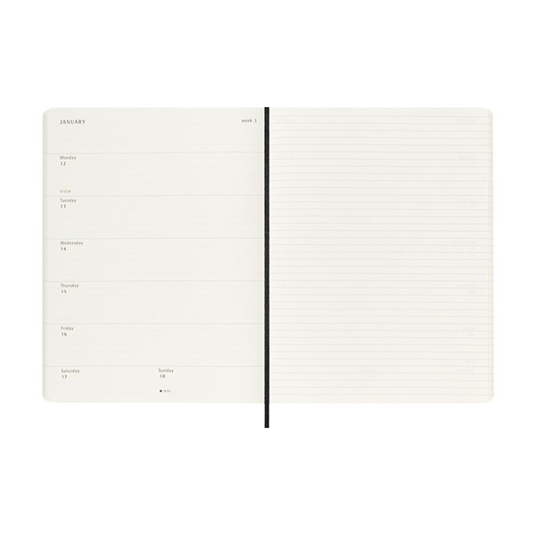 Moleskine XL 12 mois agenda semainier 2026 à couverture souple (ANGL) - noir 262548 - 3