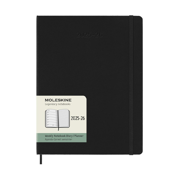 Moleskine XL 18 mois agenda semainier 2025/2026 à couverture rigide (ANGL) - noir 262537 - 2