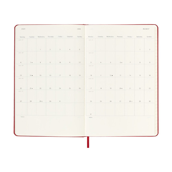 Moleskine large 18 mois agenda semainier 2025/2026 à couverture rigide (ANGL) - rouge écarlate 262538 - 4
