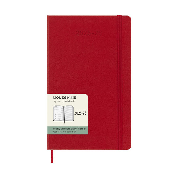 Moleskine large 18 mois agenda semainier 2025/2026 à couverture rigide (ANGL) - rouge écarlate 262538 - 2