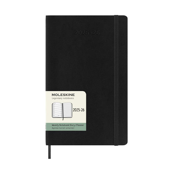 Moleskine large 18 mois agenda semainier 2025/2026 à couverture souple (ANGL) - noir 262540 - 2