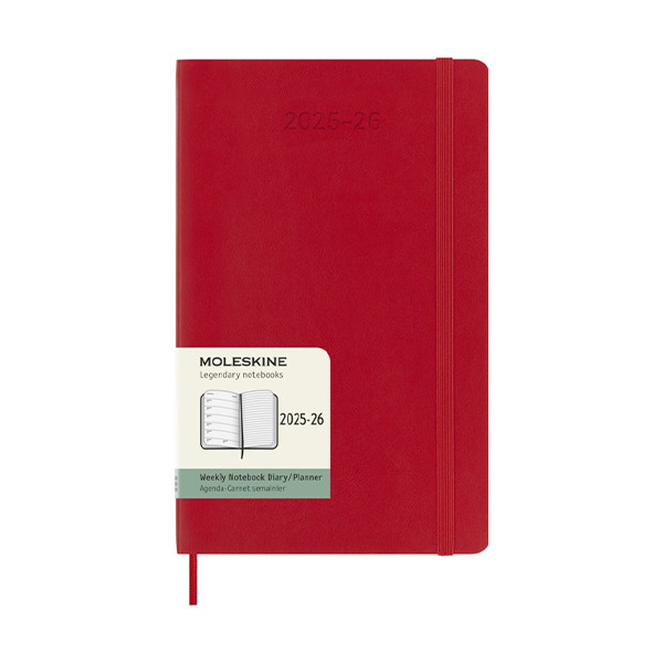 Moleskine large 18 mois agenda semainier 2025/2026 à couverture souple (ANGL) - rouge écarlate 262542 - 2