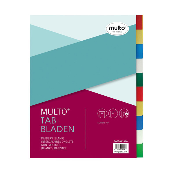 Multo intercalaires colorés en plastique A4 avec 10 onglets (23 trous) 205701 - 1