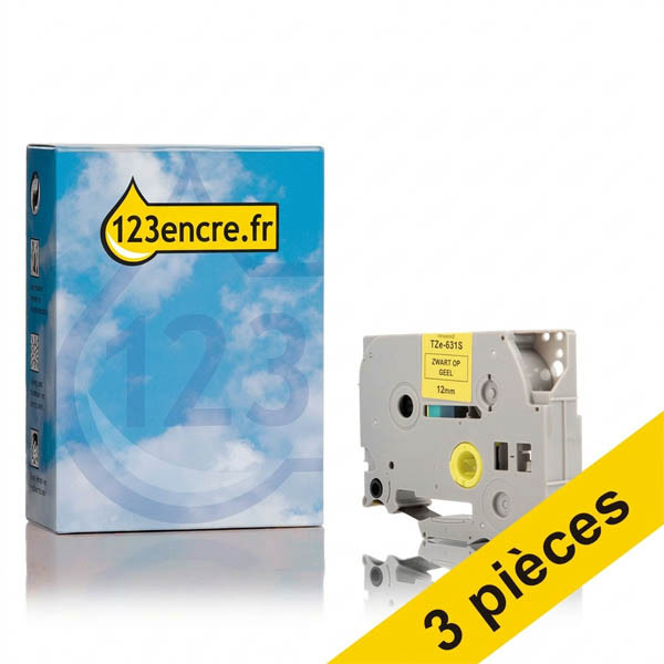 Offre: 3x Marque 123encre remplace Brother TZe-631S ruban 12 mm - noir sur jaune 080995 - 1