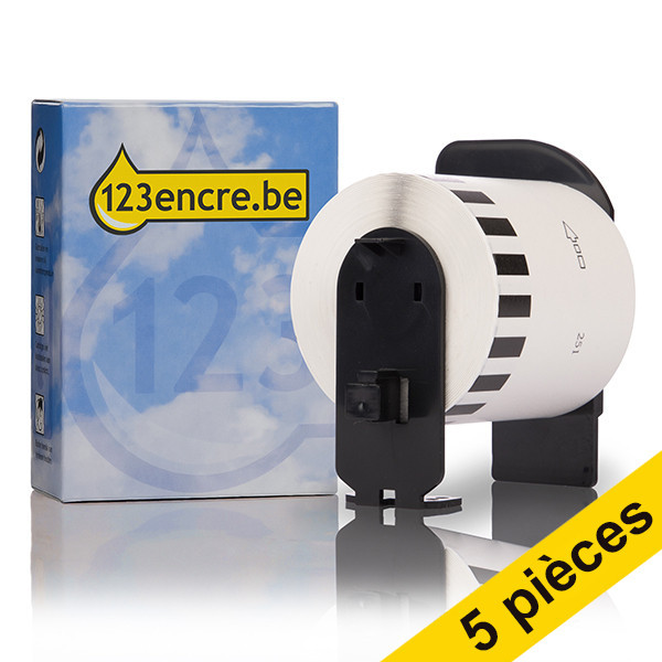 Offre: Marque 123encre remplace 5x Brother DK-22251 rouleau d'étiquettes en papier continu  - rouge/noir sur blanc 650627 - 1