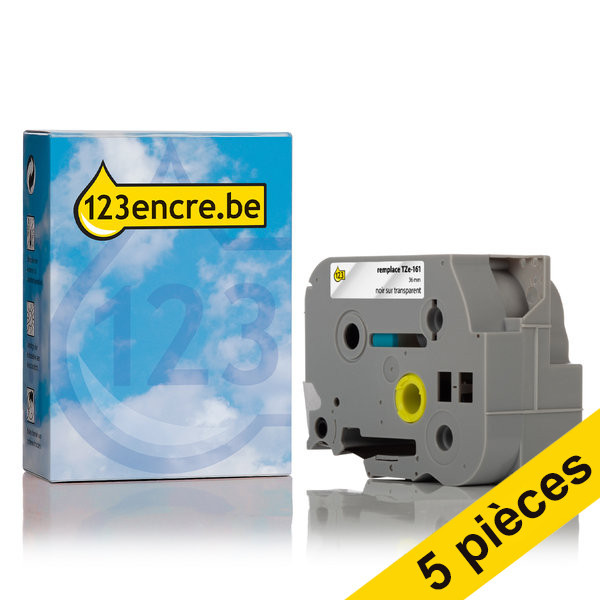 Offre: Marque 123encre remplace 5x Brother TZe-161 ruban 36 mm  - noir sur transparent 650659 - 1