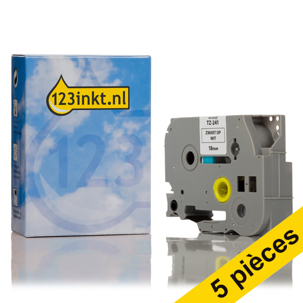 Offre: Marque 123encre remplace 5x Brother TZe-241 cassette à ruban 18 mm  - noir sur blanc 650528 - 1