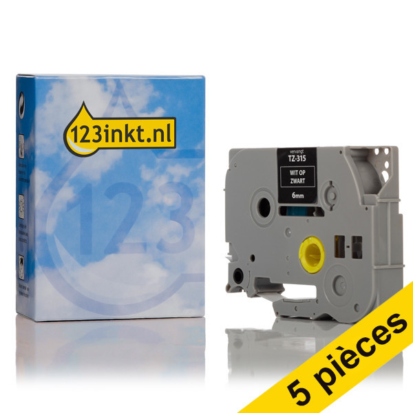 Offre: Marque 123encre remplace 5x Brother TZe-315 ruban 6 mm  - blanc sur noir 650637 - 1