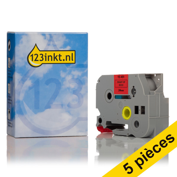 Offre: Marque 123encre remplace 5x Brother TZe-451 ruban 24 mm  - noir sur rouge 650681 - 1