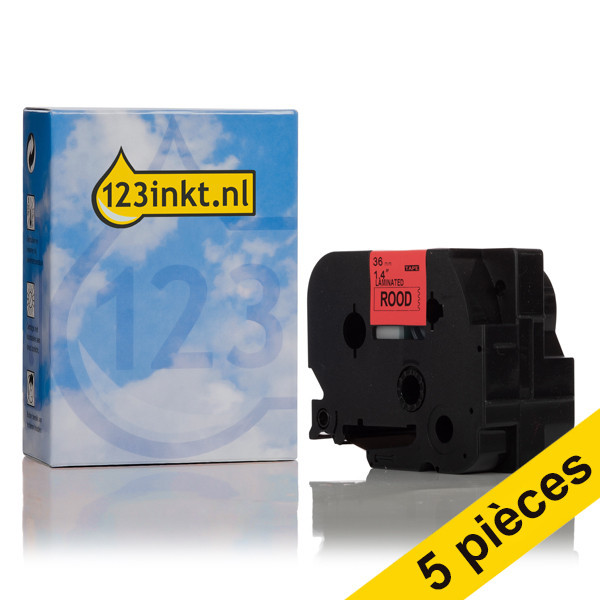 Offre: Marque 123encre remplace 5x Brother TZe-461 ruban 36 mm  - noir sur rouge 650699 - 1