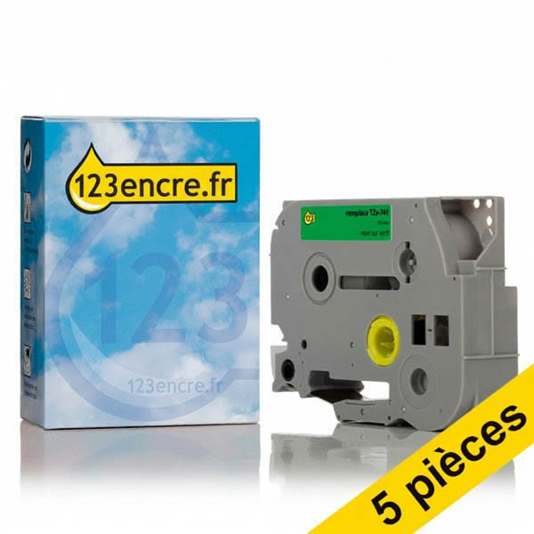 Offre: Marque 123encre remplace 5x Brother TZe-741 ruban 18 mm  - noir sur vert 650704 - 1