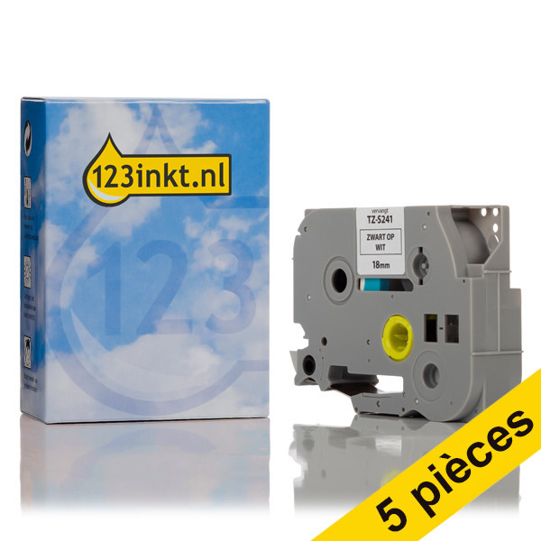 Offre: Marque 123encre remplace 5x Brother TZe-S241 ruban à forte adhérence 18 mm  - noir sur blanc 650654 - 1
