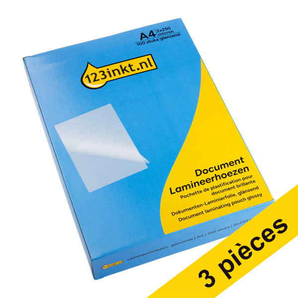 Offre : 3 x 123encre pochette de plastification de documents A4 brillantes 2x250 microns (100 pièces) 302931 - 1