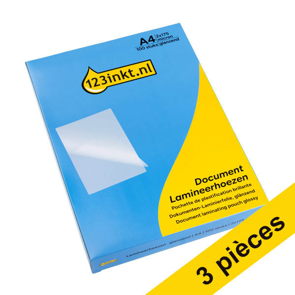 Offre : 3 x 123encre pochettes de plastification de documents A4 brillantes 2x175 microns (100 pièces) 302932 - 1