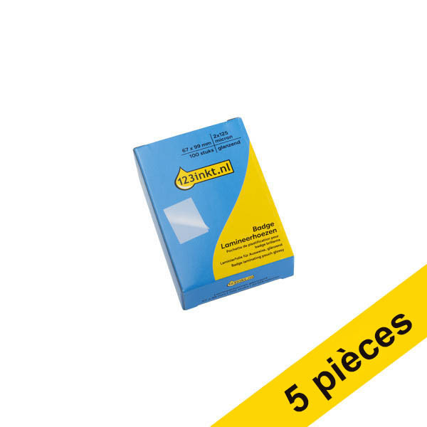 Offre : 5x 123encre pochette de plastification pour badges 67 x 99 mm brillant 2 x 125 microns (100 pièces) 303149 - 1