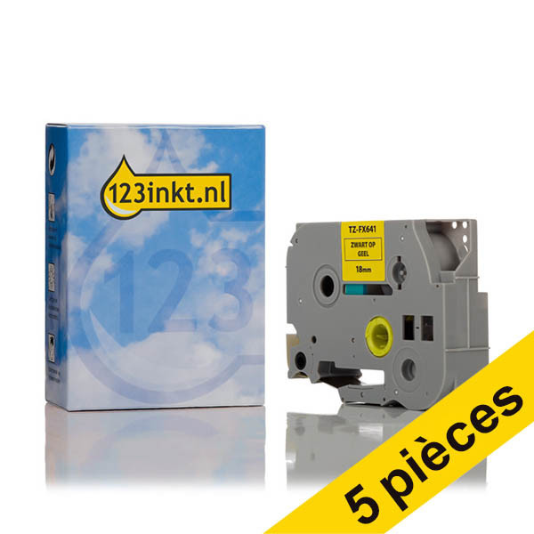 Offre : 5x 123encre remplace Brother TZe-FX641 ruban d'identification flexible 18 mm - noir sur jaune 650855 - 1