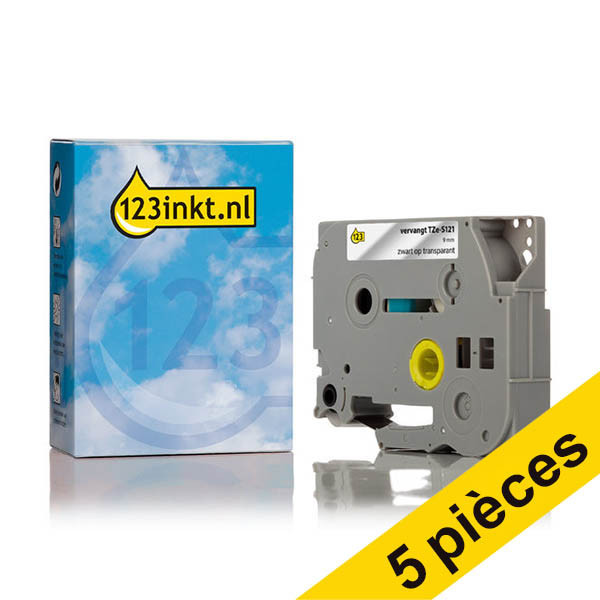 Offre : 5x 123encre remplace Brother TZe-S121 ruban adhésif supplémentaire 9 mm - noir sur transparent 650848 - 1