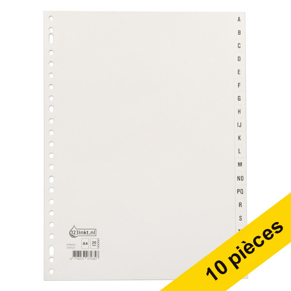 Offre : 10x 123encre intercalaires en plastique A4 avec 20 onglets A-Z (23 trous) - blanc 300586 - 1