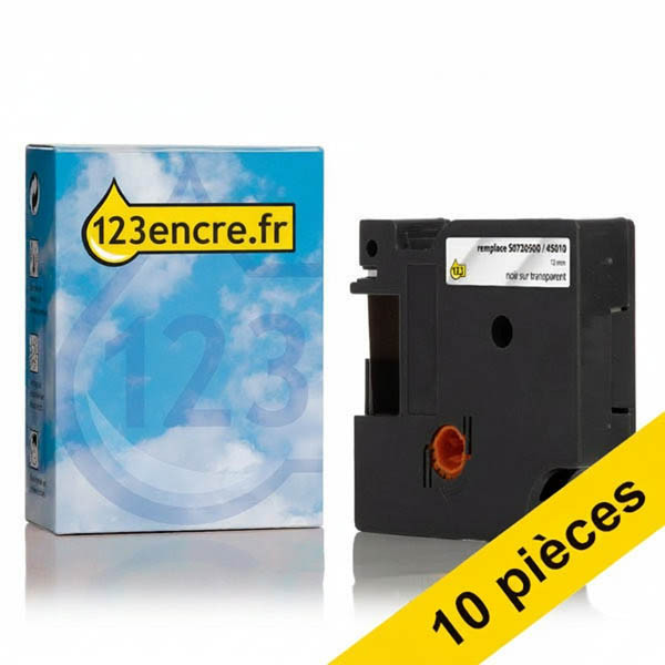 Offre : 10x Dymo S0720500 / 45010 ruban 12 mm (marque 123encre) - noir sur transparent 650781 - 1