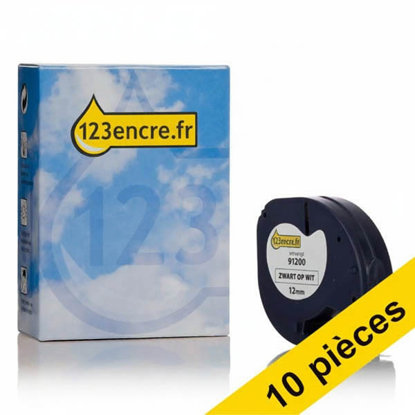 Offre : 10x Dymo S0721510/91200 ruban d'étiquettes en papier 12 mm (marque 123encre) - blanc 650773 - 1