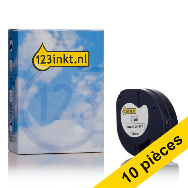Offre : 10x Dymo S0721610 / 91201 ruban plastique 12 mm (marque 123encre) - blanc 650772 - 1
