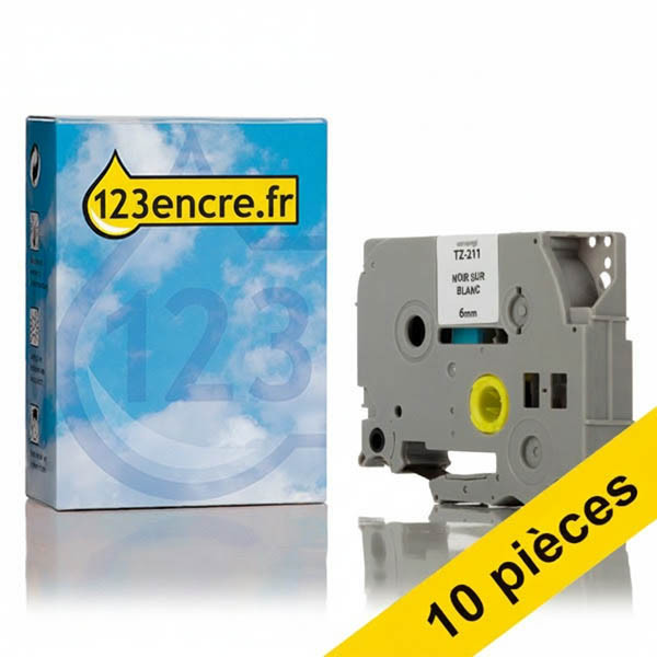 Offre : 10x Marque 123encre remplace Brother TZe-211 ruban 6 mm - noir sur blanc 650780 - 1